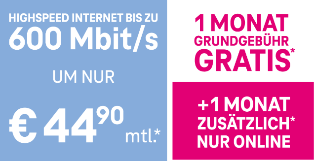 Highspeed Internet bis zu 600 Mbit/s. Jetzt um nur €44,90 monatlich. 1 Monat Grundgebühr gratis. +1 Monat zusätzlich. Nur Online. Highspeed Internet bis zu 600 Mbit/s. Jetzt um nur €44,90 monatlich. 1 Monat Grundgebühr gratis. +1 Monat zusätzlich. Nur Online.